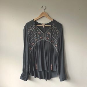 Grey Bohemian Long Sleeve Top